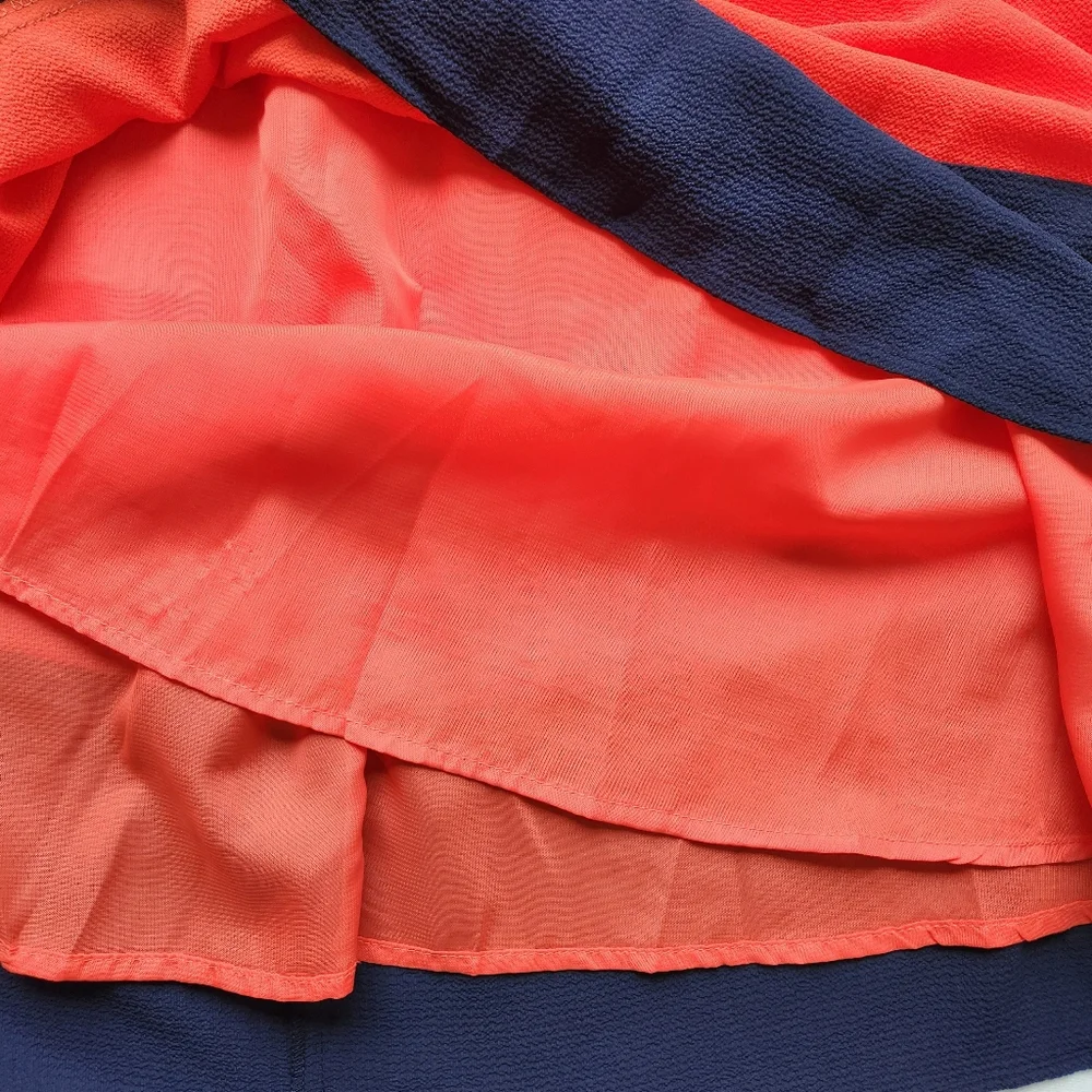 Umgee The Virginia Shift Dress Pleated Sleeveless Orange Navy Blue New Large - Picture 10 of 15